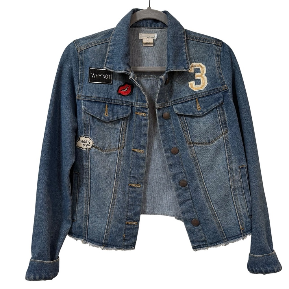 Wet Seal patchwork denim jacket M blue jean raw hem cropped Y2K streetwear